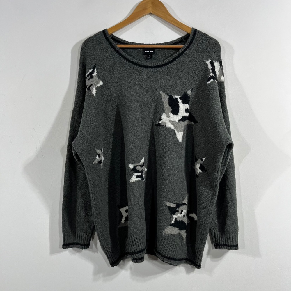 Torrid Celestial Star Intarsia Whimsigoth Crew Neck Knit Sweater 2X Long Sleeve